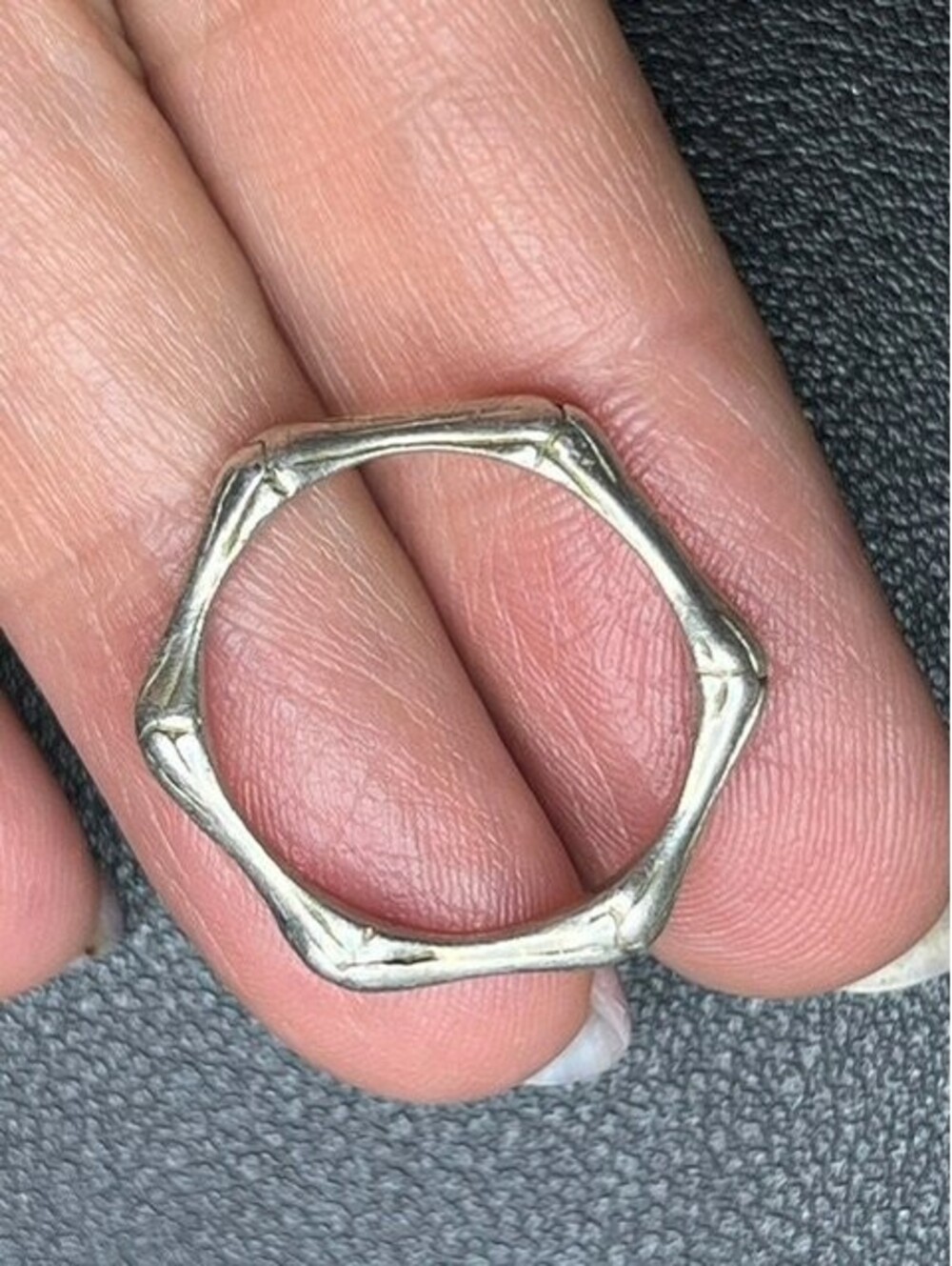 B7560  Sterling Silver NF 925 Hexagon Bamboo Band Ring boho 3g size 7.5